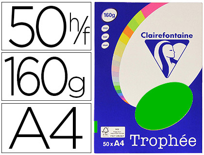 PAPIER COULEUR CLAIREFONTAINE TROPHE PERSONAL PAPER PACK A4 160G/M2 VERT MENTHE 50 FEUILLES COULEURS INTENSES