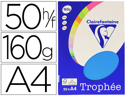 PAPIER COULEUR CLAIREFONTAINE TROPHE PERSONAL PAPER PACK A4 160G/M2 BLEU TURQUOISE 50 FEUILLES COULEURS INTENSES