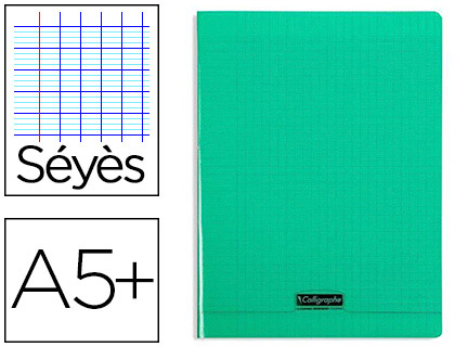CAHIER PIQU CLAIREFONTAINE COUVERTURE POLYPROPYLNE TRANSPARENTE A5+ 17X22CM 96 PAGES 90G SYS COLORIS VERT