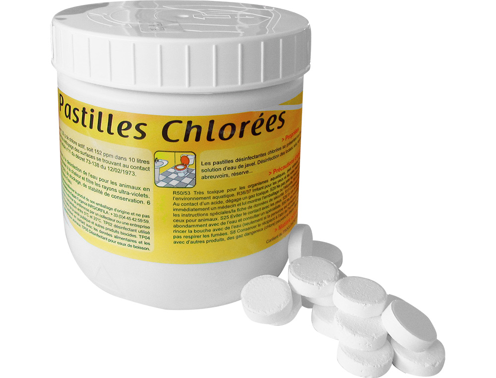 PASTILLE CHLORE ACTIF EFFERVESCENT DSINFECTANT UNIVERSEL ENTRETIEN DES SOLS 145 UNITS BOTE 500G