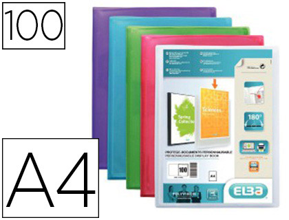 PROTGE-DOCUMENTS ELBA POLYVISION POLYPROPYLNE COUVERTURE SOUPLE 100 POCHETTES 200 VUES A4 COLORIS ASSORTIS TRANSLUCIDE
