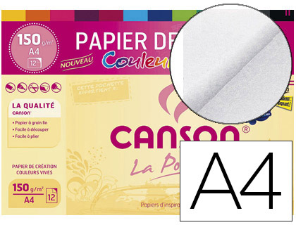 PAPIER DESSIN CANSON COLORLINE GRAIN FIN 150G A4 COLORIS VIFS POCHETTE 12F
