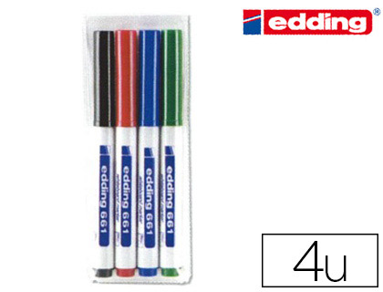 MARQUEUR EDDING E661 TABLEAU BLANC POINTE FINE OGIVE 1/2MM RSISTANTE ENCRE CAP-OFF FAIBLE ODEUR POCHETTE 4 UNITS