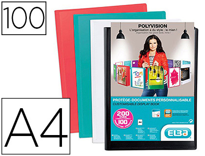 PROTGE-DOCUMENTS ELBA POLYVISION POLYPROPYLNE COUVERTURE SOUPLE 100 POCHETTES 200 VUES A4 210X297MM ASSORTIS OPAQUE