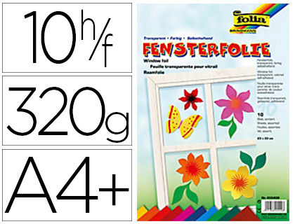 FEUILLE VITROPHANIE FOLIA LECTROSTATIQUE 230X330MM COLORIS ASSORTIS PAQUET 10F