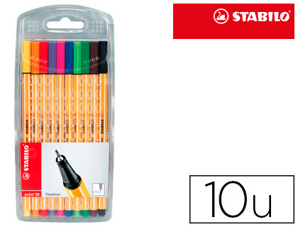 STYLO-FEUTRE STABILO POINT 88 CRITURE FINE 0.4MM 1000M POINTE GAINE MTAL POCHETTE 10 COLORIS ASSORTIS