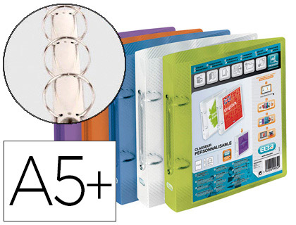 CLASSEUR OXFORD POLYVISION 2 ANNEAUX 30MM POLYPROPYLNE 5/10E 170X220MM DOS 40MM PERSONNALISABLE COLORIS ASSORTIS