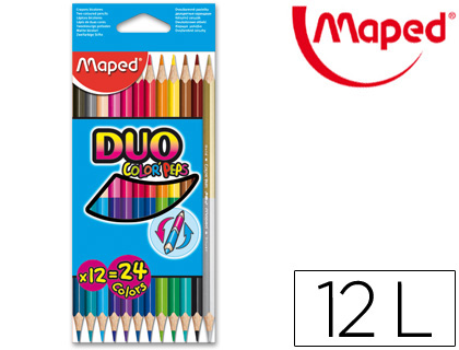CRAYON COULEUR MAPED COLOR PEP'S DUO 2 EN 1 MINE TENDRE RSISTANTE COLORIS LUMINEUX 1 CRAYON OR/ARGENT TUI CARTON 12U
