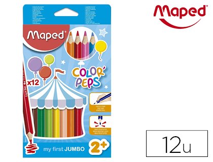 CRAYON COULEUR MAPED COLOR PEP'S JUMBO TRIANGULAIRE MINE TENDRE ULTRA-RSISTANTE COLORIS ASSORTIS TUI CARTON 12 UNITS