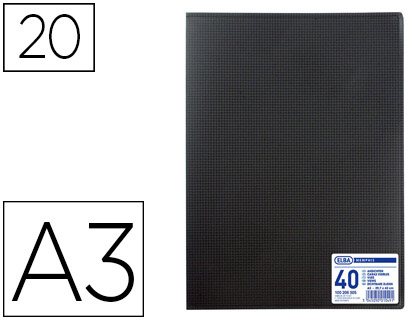 PROTGE-DOCUMENTS ELBA MEMPHIS POLYPROPYLNE COUVERTURE SEMI-RIGIDE 20 POCHETTES 40 VUES A3 297X420MM COLORIS NOIR