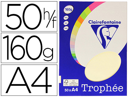 PAPIER COULEUR CLAIREFONTAINE TROPHE PERSONAL PAPER PACK A4 160G/M2 IVOIRE PAQUET 50 FEUILLES UNICOLORES