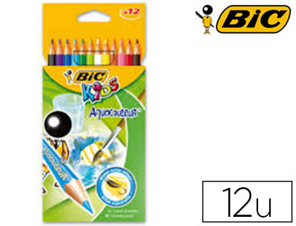 CRAYON BIC KIDS AQUACOULEUR HEXAGONAL MINE AQUARELLE TRS PIGMENTE EFFET PEINTURE AQUARELLE COULEURS VIVES TUI 12U