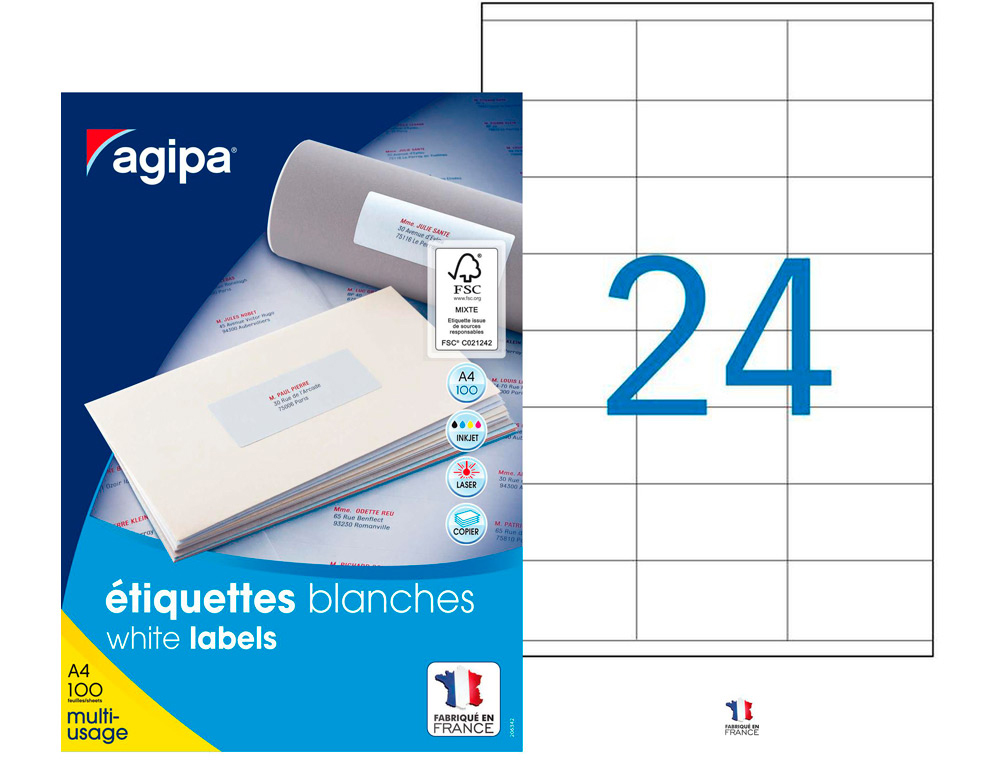 ÉTIQUETTE ADHÉSIVE APLI AGIPA MULTI-USAGE 70X35MM TOUTE IMPRIMANTE BOÎTE 2400 UNITÉS