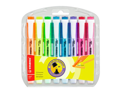 SURLIGNEUR STABILO SWING COOL MODLE DE POCHE AVEC AGRAFE TRAC 1/3MM ENCRE LIQUIDE PIGMENTE VISIBLE POCHETTE 8 UNITS