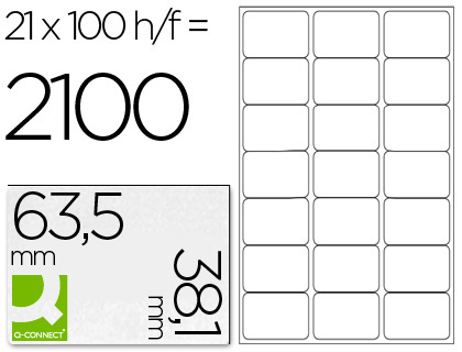 ÉTIQUETTE ADHÉSIVE Q-CONNECT 63.5X38.1MM COINS ARRONDIS IMPRIMANTE JET D'ENCRE LASER COPIEUR 100 FEUILLES 2100 UNITÉS