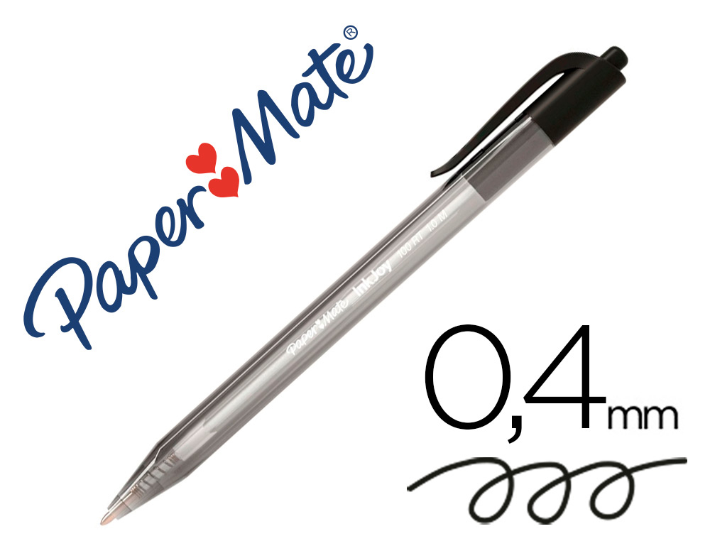 STYLO-BILLE PAPER MATE INKJOY 100 CRITURE MOYENNE 0.7MM ENCRE ULTRA DOUCE RSISTE BAVURES RTRACTABLE COLORIS NOIR