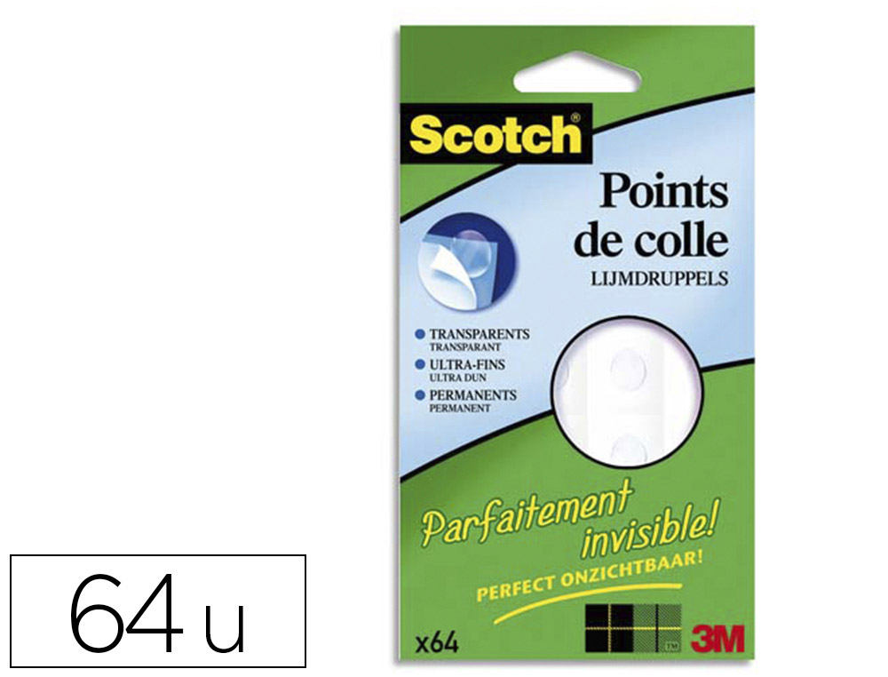PASTILLE ADHSIVE SCOTCH INVISIBLE DOUBLE FACE FIXE TOUT ULTRA-FINE COLLE/DCOLLE RESPECT SURFACES COLORIS TRANSPARENT