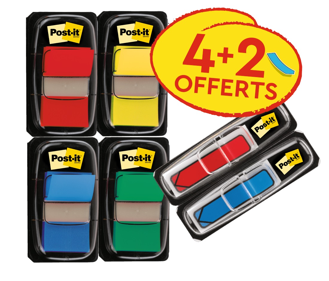 MARQUE-PAGES POST-IT STANDARD INDEX 25X44MM 50F REPOSITIONNABLES 2 RECHARGES FLCHES GRATUITES LOT 4 UNITS