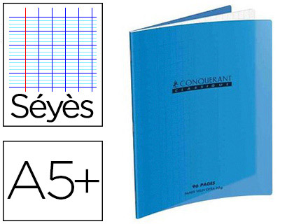 CAHIER PIQU CONQURANT CLASSIQUE COUVERTURE POLYPROPYLNE RIGIDE TRANSPARENTE 17X22CM 60 PAGES 90G SYS COLORIS BLEU