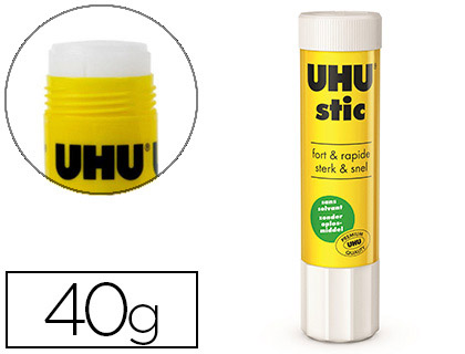 COLLE BLANCHE UHU STIC PAPIER CARTON SANS SOLVANT LAVABLE BOUCHON ANTI-SCHAGE BTON 40G