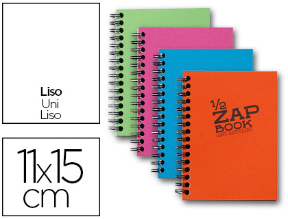 BLOC RECYCL CLAIREFONTAINE ZAP BOOK RELIURE INTGRALE COUVERTURE CARTONNE FORMAT 105X148MM 80F 80G UNI 4 COLORIS