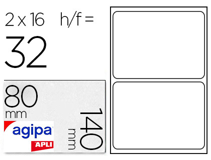 TIQUETTE ADHSIVE APLI AGIPA MULTI-USAGE 80X140MM LASER JET D'ENCRE FORMATS PARAMTRS TUI A5 32 UNITS