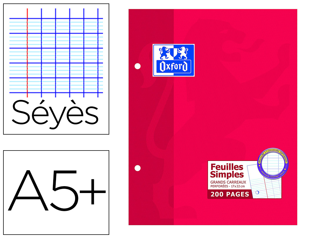 FEUILLET MOBILE OXFORD A5+ 170X220MM PAPIER SATIN EXTRA BLANC 200 PAGES 90G SYS PERFOR