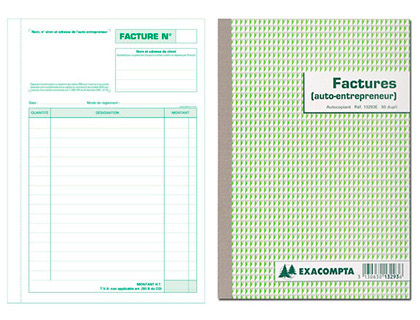 MANIFOLD AUTOCOPIANT EXACOMPTA FACTURES AUTO-ENTREPRENEUR A5 148X210MM FOLIOTAGE 50 DUPLIS
