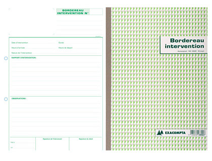 MANIFOLD AUTOCOPIANT EXACOMPTA BORDERAU D'INTERVENTION A4 210X297MM FOLIOTAGE 50 DUPLIS