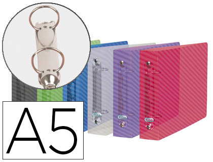 CLASSEUR OXFORD HAWA 2 ANNEAUX RONDS 25MM A5  L'ITALIENNE 240X160MM POLYPROPYLNE 7/10E DOS 30MM COLORIS ASSORTIS