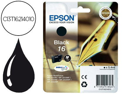 CARTOUCHE EPSON T1621 JET D'ENCRE C13T16214010 COULEUR NOIR 175P