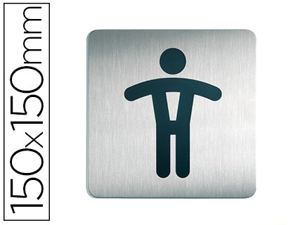 PLAQUE PICTOGRAMME DURABLE WC HOMME CARR GRAND FORMAT ACIER BROSS INOXYDABLE PASTILLE ADHSIVE AU DOS 150X150MM
