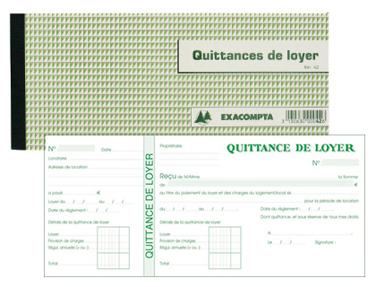 CARNET  SOUCHE EXACOMPTA QUITTANCES LOYER 16,5X10,5CM 50 FEUILLETS 95G PAPIER CHQUE AMAGNTIQUE
