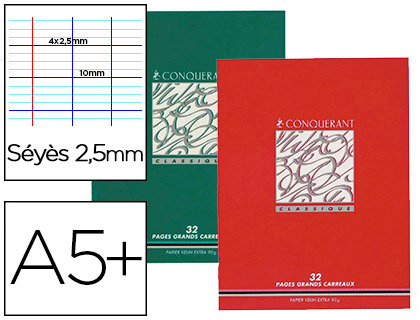 CAHIER D'CRITURE PIQU CONQURANT CLASSIQUE COUVERTURE VERNIE CARTE COUCHE A5+ 17X22CM 32 PAGES 90G SYS 2,5MM