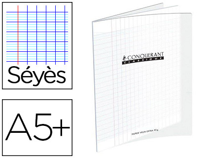 CAHIER PIQU CONQURANT CLASSIQUE COUVERTURE POLYPROPYLNE RIGIDE TRANSPARENTE A5+ 17X22CM 48 PAGES 90G SYS