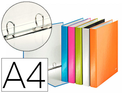 CLASSEUR LEITZ WOW 4 ANNEAUX EN D 25MM A4+ CARTON PELLICUL DOS 40MM 24/10E QUALITATIF FUN