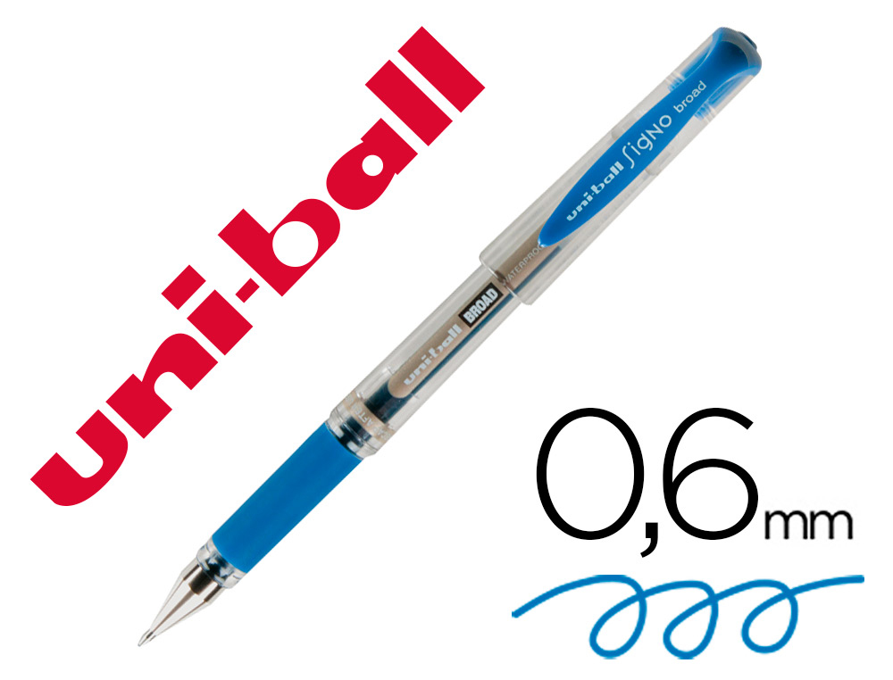 STYLO UNIBALL SIGNO BROAD ENCRE GEL PIGMENTE CRITURE LARGE 0.8MM POINTE 1MM GRIP CAOUTCHOUC RECHARGEABLE BLEU