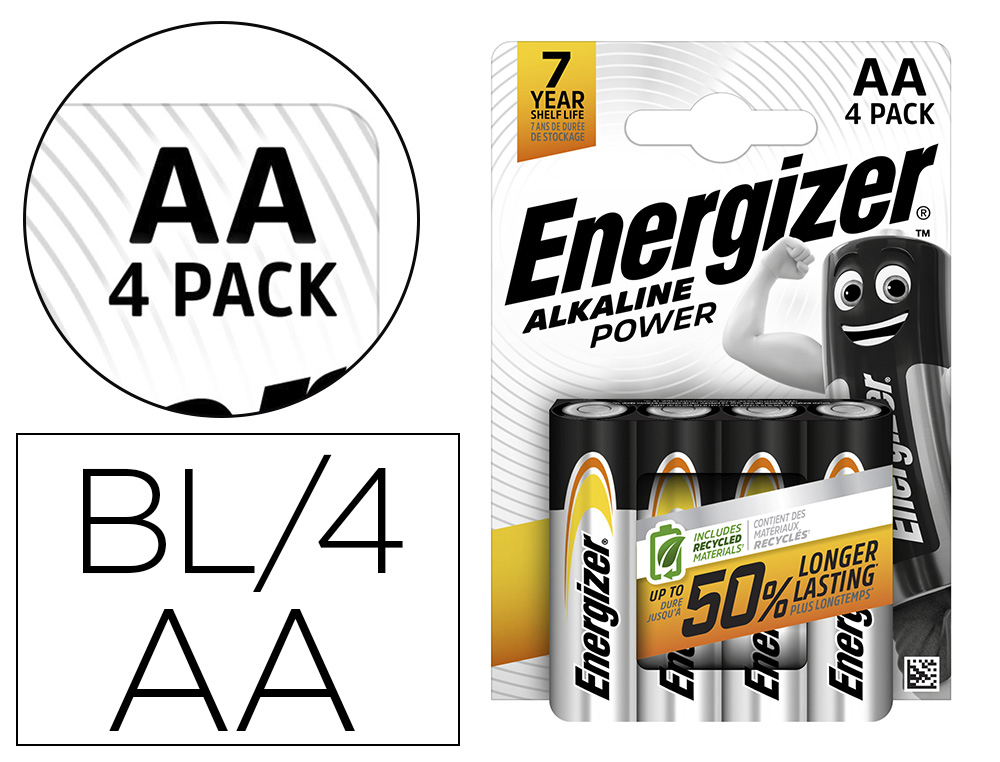 PILE ENERGIZER ALCALINE POWER I.C.E. LR06 TAILLE AA BLISTER 4 UNITS