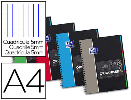 CAHIER SPIRALE OXFORD ORGANISER BOOK OPTIK PAPER COUVERTURE PP A4 160 PAGES 5X5MM DTACHABLES 4 TROUS