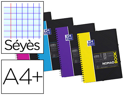 CAHIER SPIRALE OXFORD NOMADBOOK COUVERTURE POLYPROPYLNE A4+ 160 PAGES DTACHABLES SYS 4 TROUS