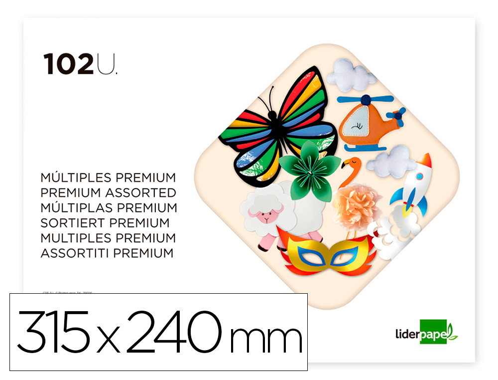 PAPIER CRATIF LIDERPAPEL PREMIUM A4+ 240X315MM ASSORTIMENT DIVERS PAPIERS COLORIS ASSORTIS BLOC 102 UNITS