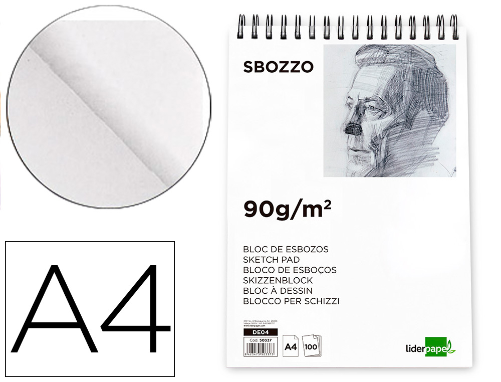 BLOC SPIRALE LIDERPAPEL ESQUISSES UNI 90G/M2 A4 100F