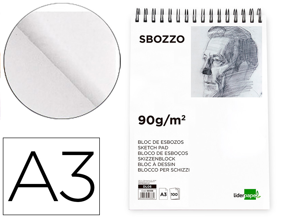BLOC SPIRALE LIDERPAPEL ESQUISSES UNI 90G/M2 A3 100F