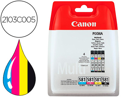 CARTOUCHE CANON JET D'ENCRE CLI 581 PIXMA MULTIPACK 5,6ML X 4 COULEURS NOIR JAUNE CYAN MAGENTA