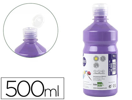 GOUACHE SCOLAIRE LIDERPAPEL LIQUIDE LAVABLE FERMETURE SCURIT BRILLANTE COLORIS LILAS FLACON 500ML