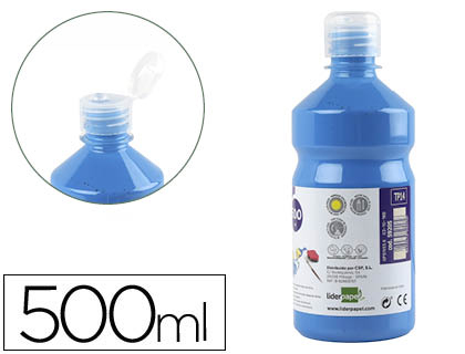 GOUACHE SCOLAIRE LIDERPAPEL LIQUIDE LAVABLE FERMETURE SCURIT BRILLANTE COLORIS BLEU FLACON 500ML