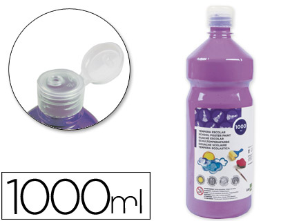 GOUACHE SCOLAIRE LIDERPAPEL LIQUIDE LAVABLE FERMETURE SCURIT BRILLANTE COLORIS LILAS FLACON 1000ML