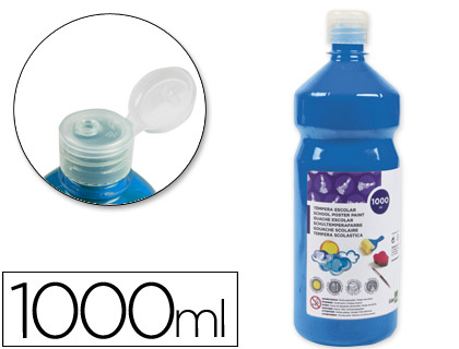GOUACHE SCOLAIRE LIDERPAPEL LIQUIDE LAVABLE FERMETURE SCURIT BRILLANTE COLORIS BLEU FLACON 1000ML