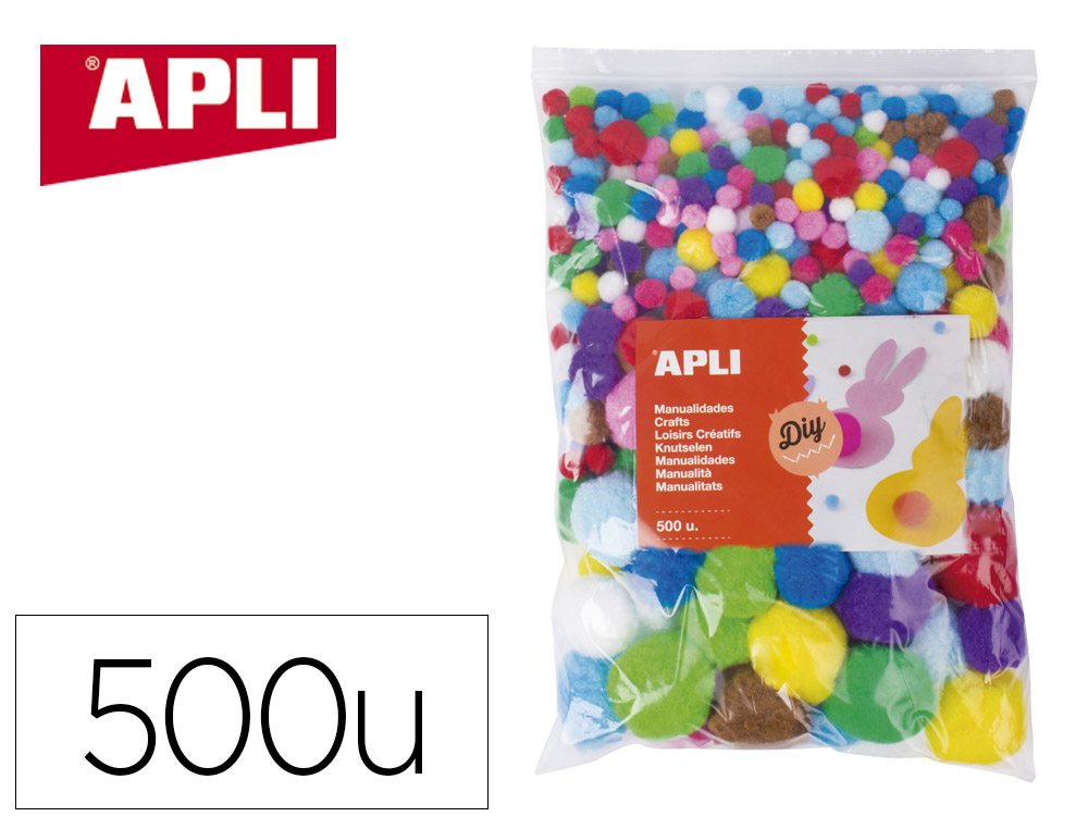 POMPONS APLI DIFFERENTS DIAMETRES DE 10 A 50MM FORMAT MAXI 13 COLORIS ASSORTIS      SACHET 500 UNITES