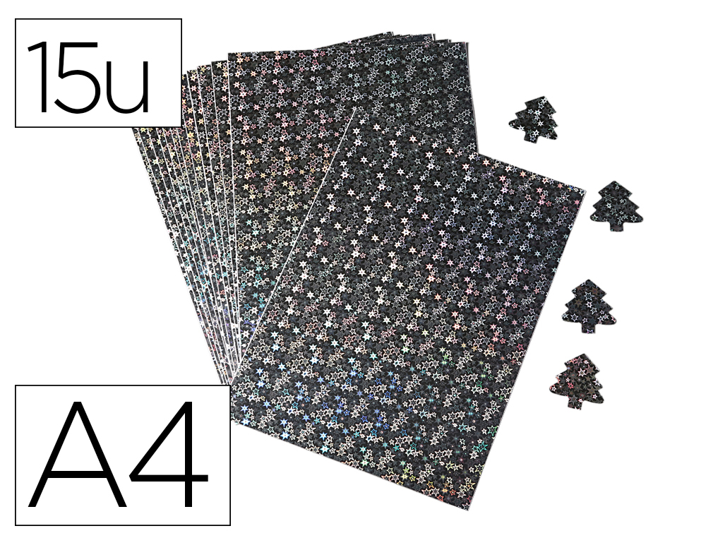 PAPIER HOLOGRAPHIQUE O'COLOR A4 ADHESIF ETOILES COLORIS    ARGENT REFLETS ARC EN CIEL    SACHET 15 FEUILLES
